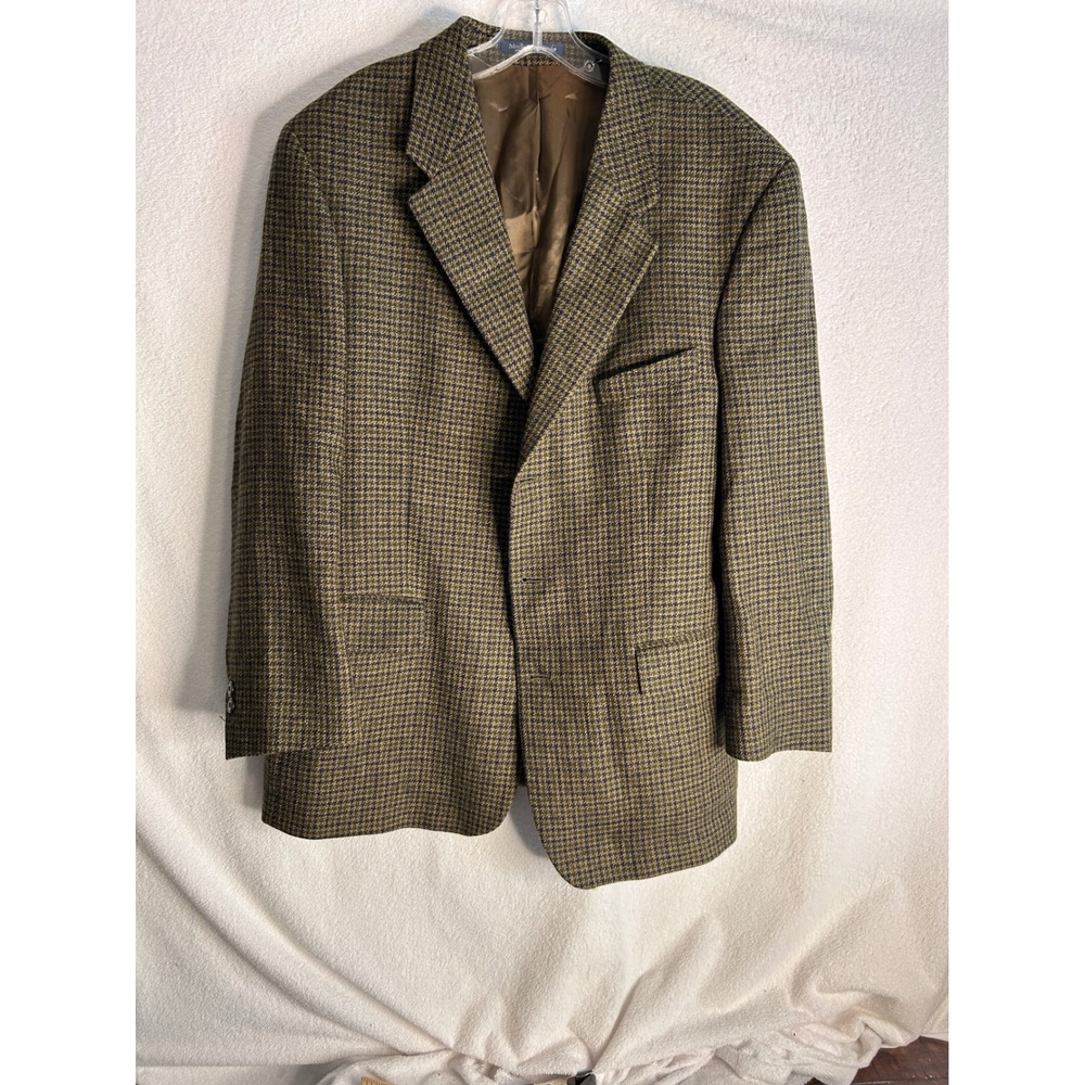 Franco Tassi Mens 44R Pure New Wool Houndstooth Blazer Sport Coat GreenBrown 44R